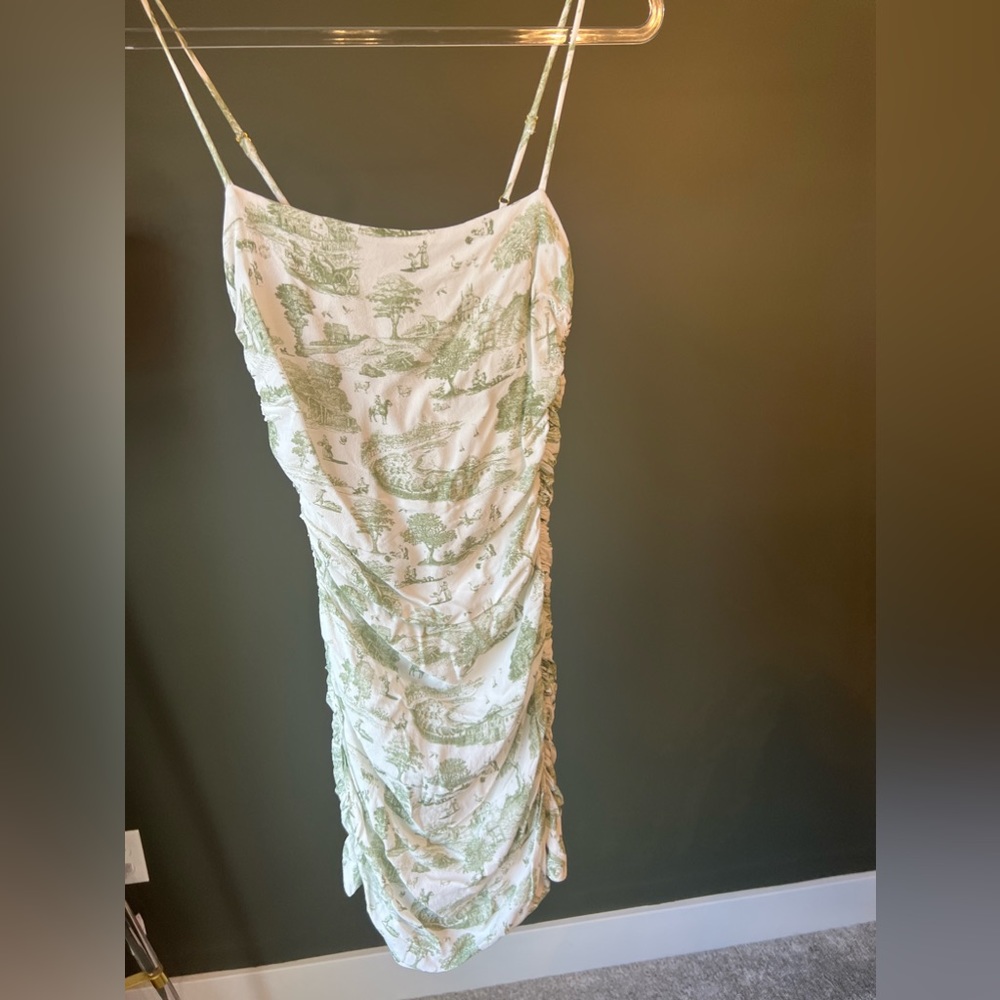 WeWoreWhat Ronnie Ruched Graphic Print Mini Dress Sage size S